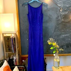 Blue beaded maxi dress backless